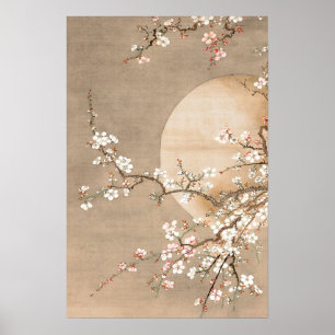 Blume auf dem Mond Rosa neutrales Vintages Gemälde Poster
