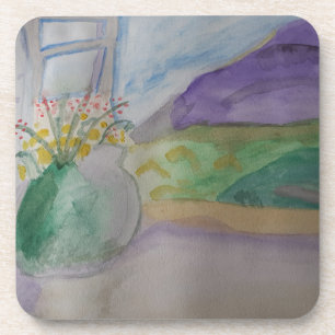 Blume auf dem Untersetzer aus Windows-Kunststoff