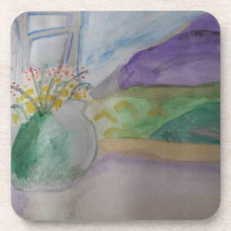 Blume auf dem Untersetzer aus Windows-Kunststoff