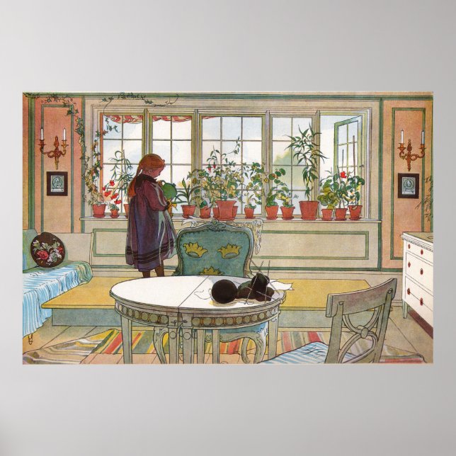 Blume auf dem Windows von einer Zuhause Carl Larss Poster (Vorne)