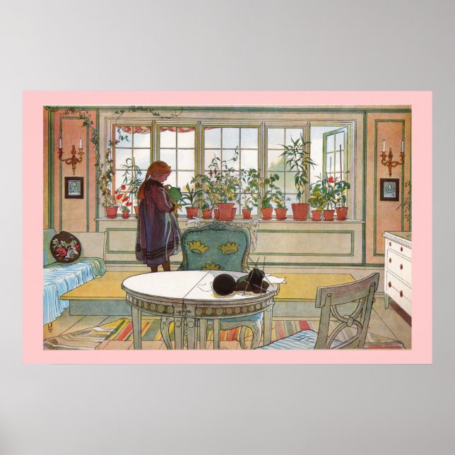 Blume auf der Fensterbank Larsson Canvas Print Poster (Vorne)