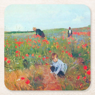 Blume auf einem Feld auswählen, Mary Cassatt Rechteckiger Pappuntersetzer