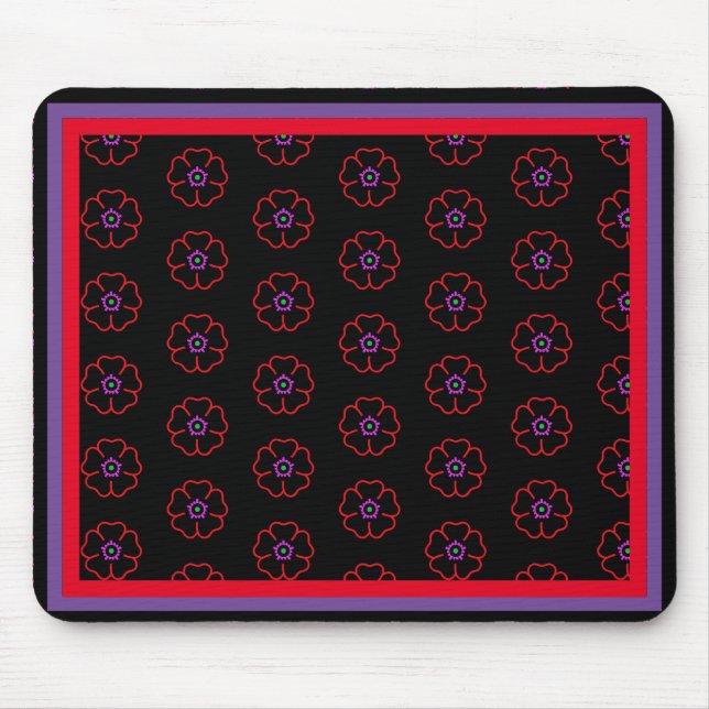 Blume auf einem Personalisierten Schwarzen Hinterg Mousepad (Vorne)