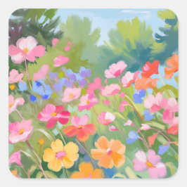 Blume auf Feld Quadratischer Aufkleber