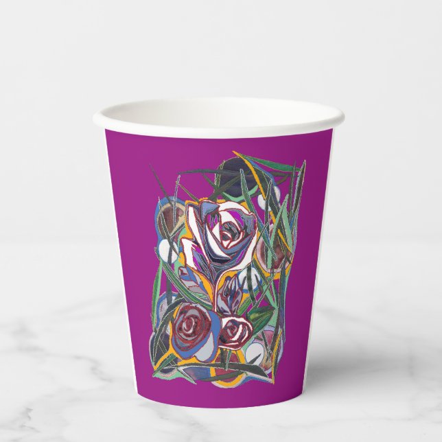Blume auf lila Hintergrund Pappbecher (Vorderseite)