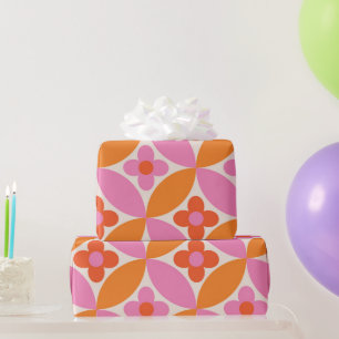 Blume auf rosa orangefarbenen Kreisen des Mittelze Geschenkpapier