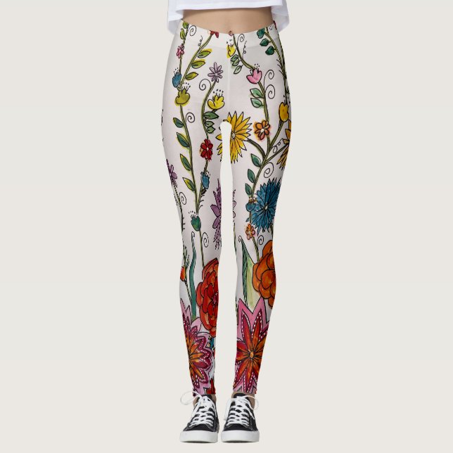 Blume auf weißen Leggings (Vorderseite)