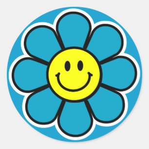 Blume-Aufkleber (blau) Runder Aufkleber
