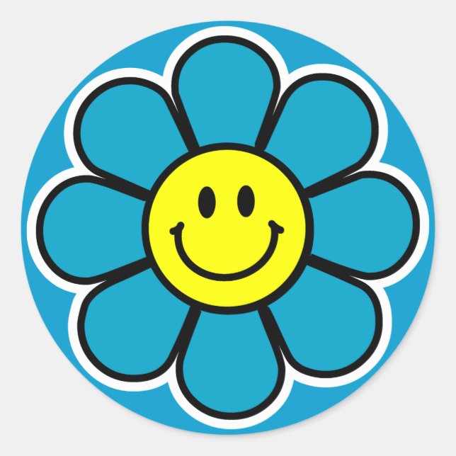 Blume-Aufkleber (blau) Runder Aufkleber (Vorderseite)
