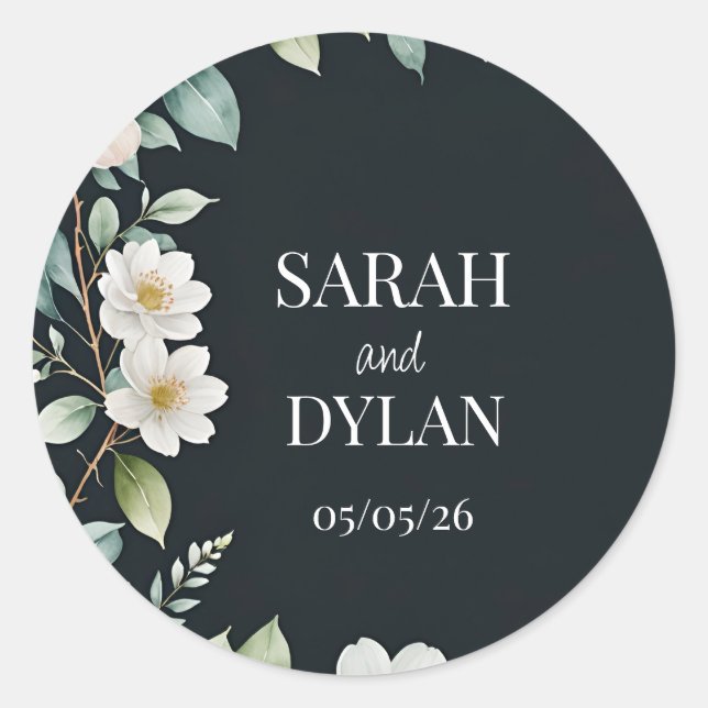 Blume-Aufkleber für WEDD-EUCALYPTUS-WREATH Runder Aufkleber (Vorderseite)