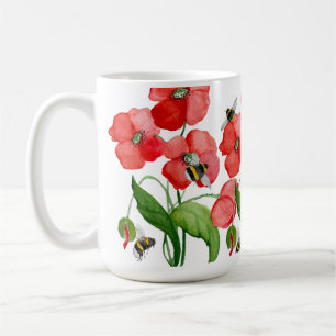 Blume aus Aquarelltuch und niedliche Hummel Kaffeetasse