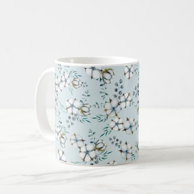 Blume aus Baumwolle und Eukalyptus Kaffeetasse (Vorderseite Links)