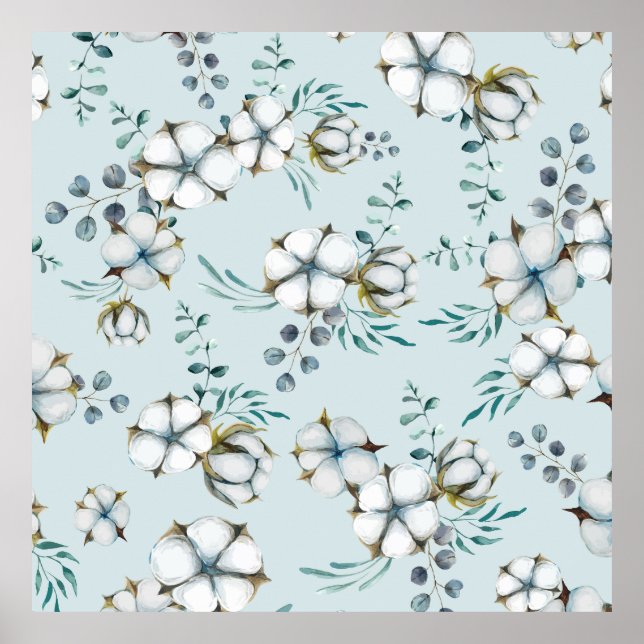 Blume aus Baumwolle und Eukalyptus Poster (Vorne)