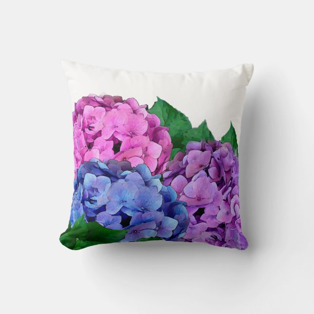 Blume aus Blau und Rosa Hydrangea Kissen (Vorderseite)