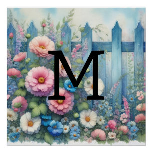 Blume aus blauem Holz in Monogramm Poster