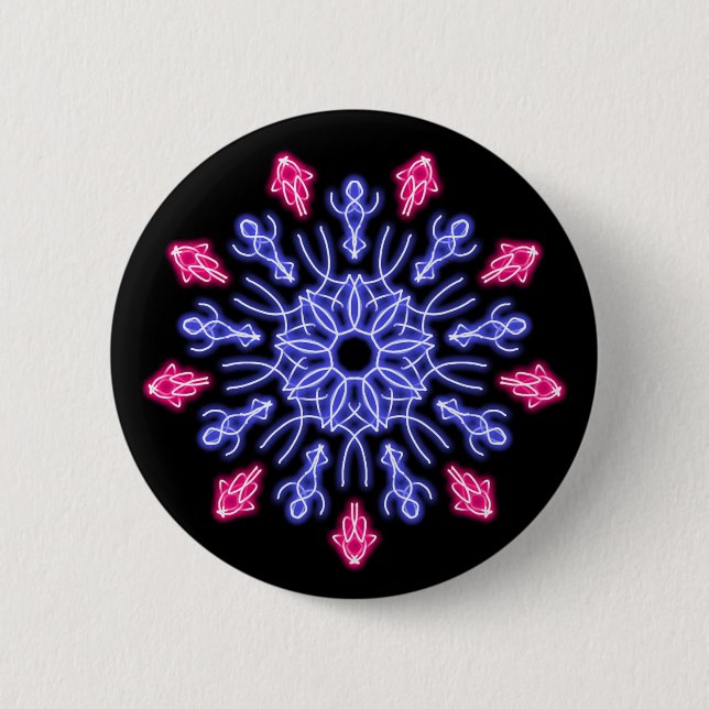 Blume aus blauem und rotem Neon Button (Vorderseite)