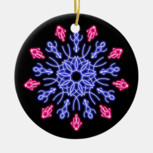 Blume aus blauem und rotem Neon Keramik Ornament