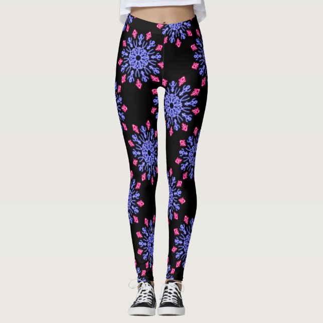 Blume aus blauem und rotem Neon Leggings (Vorderseite)