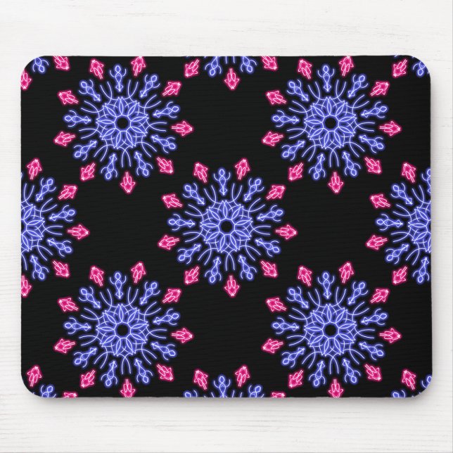 Blume aus blauem und rotem Neon Mousepad (Vorne)