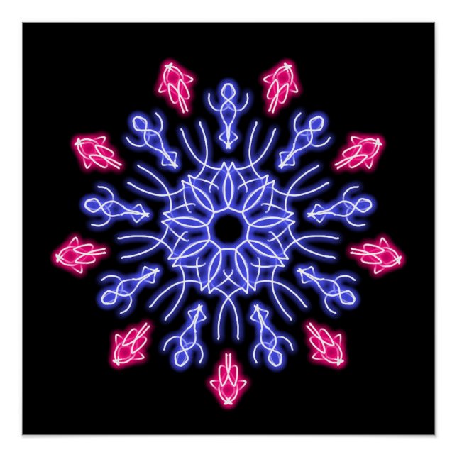 Blume aus blauem und rotem Neon Poster (Vorderseite)