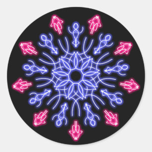 Blume aus blauem und rotem Neon Runder Aufkleber