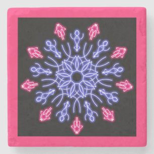 Blume aus blauem und rotem Neon Steinuntersetzer