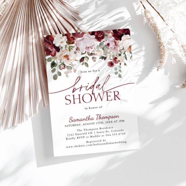 Blume aus Burgund Rosa, Blumenmotiv, Brautparty Einladung (Von Creator hochgeladen)