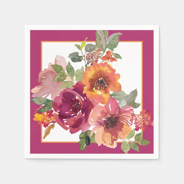 Blume aus Burgund und Orangen Serviette (Vorderseite)