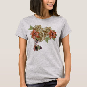 Blume aus Creme und Rotem Leder T-Shirt