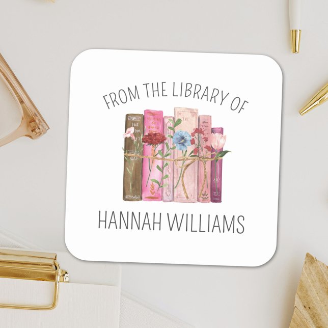 Blume aus der Bibliothek des Buchzeichens Quadratischer Aufkleber (In situ)