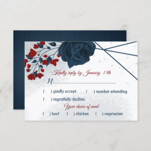 Blume aus der Marine und Bordeaux RSVP Karte