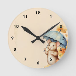 Blume aus der Maus, blau orange, rosa, altbraun Runde Wanduhr