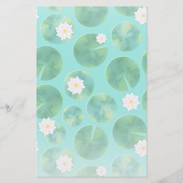 Blume aus der White Water Lilie & Lily Pad Muster Briefpapier (Vorderseite)