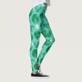 Blume aus der White Water Lilie & Lily Pad Muster Leggings