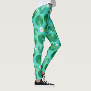 Blume aus der White Water Lilie & Lily Pad Muster Leggings