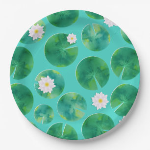 Blume aus der White Water Lilie & Lily Pad Muster Pappteller
