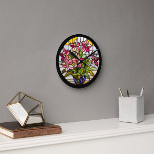 Blume aus festem Glas Runde Wanduhr