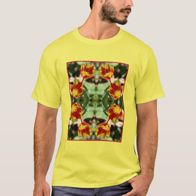 Blume aus gebärfähigem Rot und Gelb T-Shirt (Vorderseite)