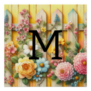 Blume aus gelbem Holz mit Monogramm Poster