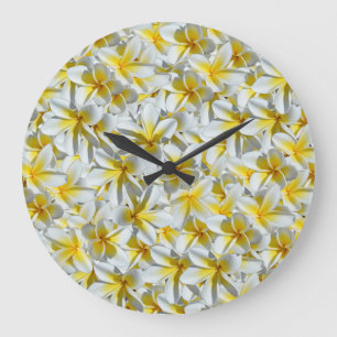 Blume aus gelben und weißen Frangipani, Große Wanduhr