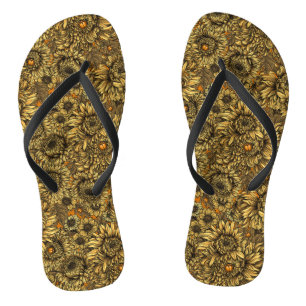 Blume aus gelber Chrysanthemen und Orangenkäfer Flip Flops