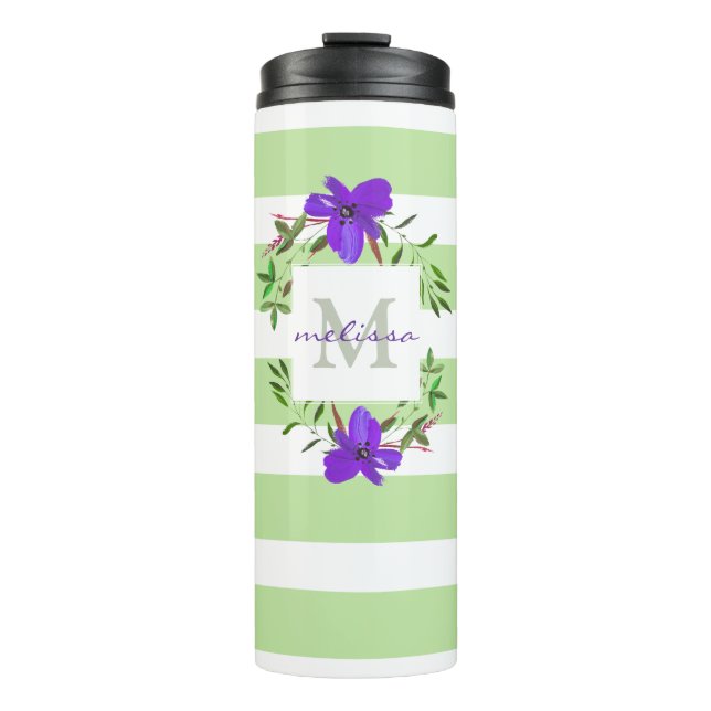 Blume aus gestrichenem Violett mit Monogramm und S Thermosbecher (Vorderseite)