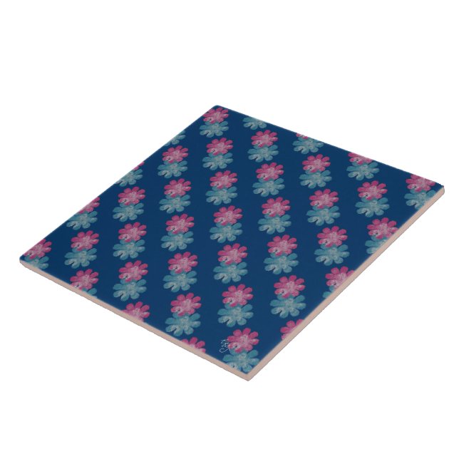 Blume aus Glas (rosa/aquamarin/navy) Fliese (Seite)