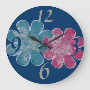 Blume aus Glas (rosa/aquamarin/navy) Große Wanduhr
