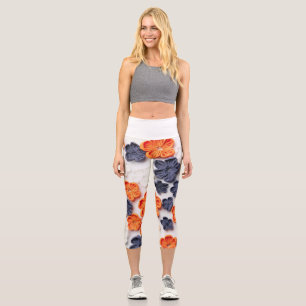 Blume aus handgefertigten Frühlingstoffen, orange  Capri Leggings