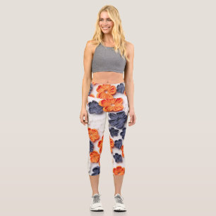 Blume aus handgefertigten Frühlingstoffen, orange Capri Leggings