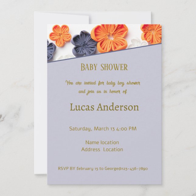 Blume aus handgefertigten Frühlingstoffen, orange  Einladung (Vorderseite)