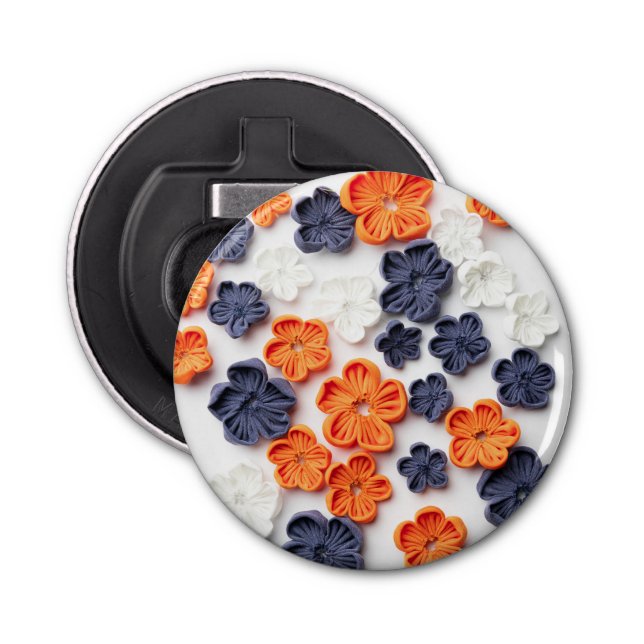 Blume aus handgefertigten Frühlingstoffen, orange  Flaschenöffner (Vorderseite)