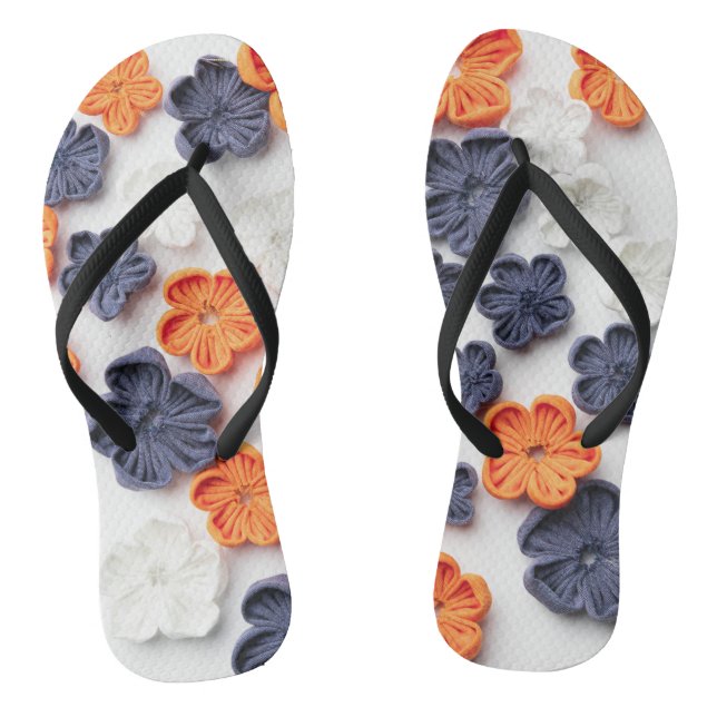 Blume aus handgefertigten Frühlingstoffen, orange  Flip Flops (Fußbett)