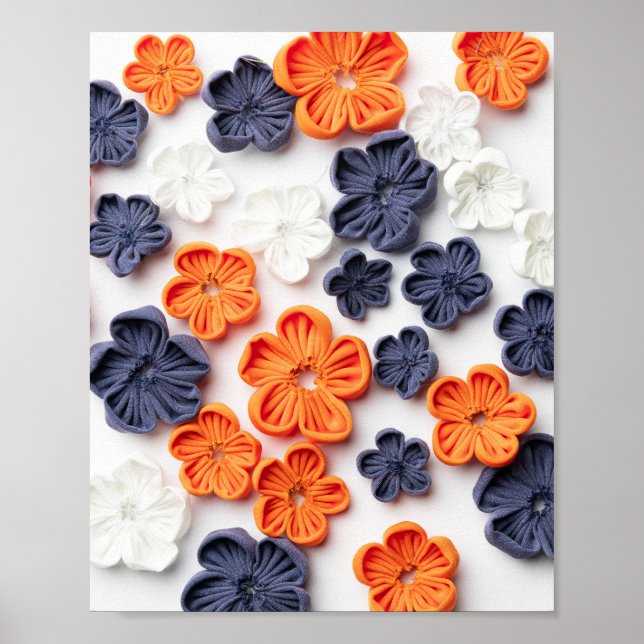 Blume aus handgefertigten Frühlingstoffen, orange  Poster (Vorne)